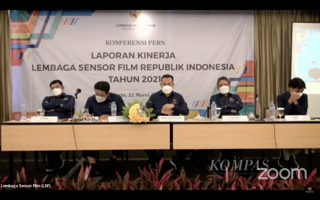 Konferensi pers laporan kinerja Lembaga Sensor Film (LSF) di Jakarta, Selasa (22/3/2022).