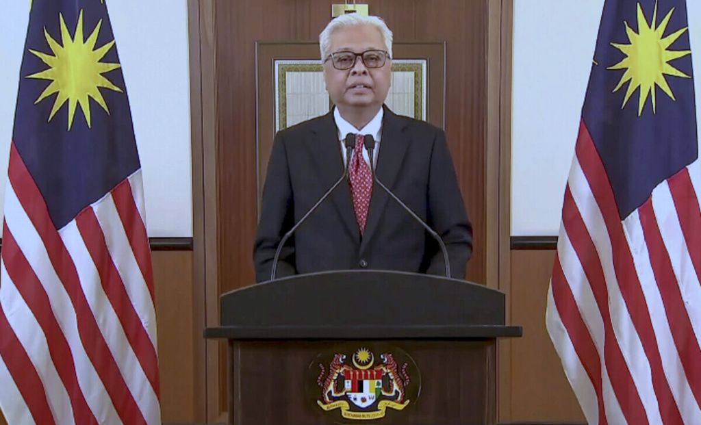 Perdana Menteri Malaysia Ismail Sabri Yakoob berpidato kepada Majelis Umum Perserikatan Bangsa-Bangsa secara daring pada 25 September 2021.