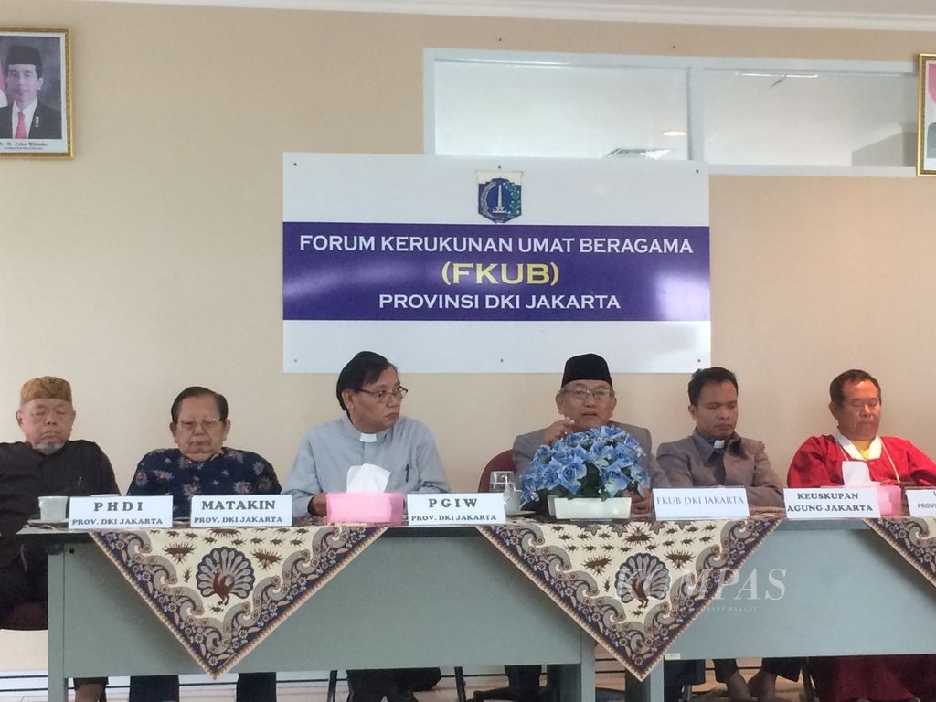 Forum Kerukunan Umat Beragama DKI Jakarta saat menggelar konferensi pers refleksi akhir tahun, Kamis (21/12/2017).
