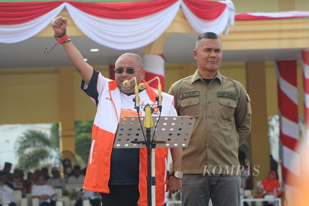 Sekretaris Jenderal Partai Keadilan Sejahtera Aboe Bakar Al-Habsiy di Lapangan Astaka, Kabupaten Deli Serdang, Sumatera Utara, Minggu (3/9/2023). 