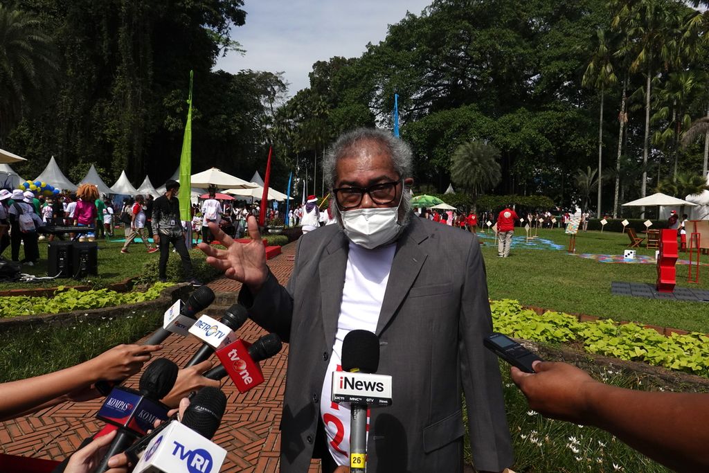 Ketua Komnas Perlindungan Anak Arist Merdeka Sirait yang juga hadir di puncak acara Hari Anak Nasional Tahun 2022 di Kebun Raya Bogor, Sabtu, 23 Juli 2022.