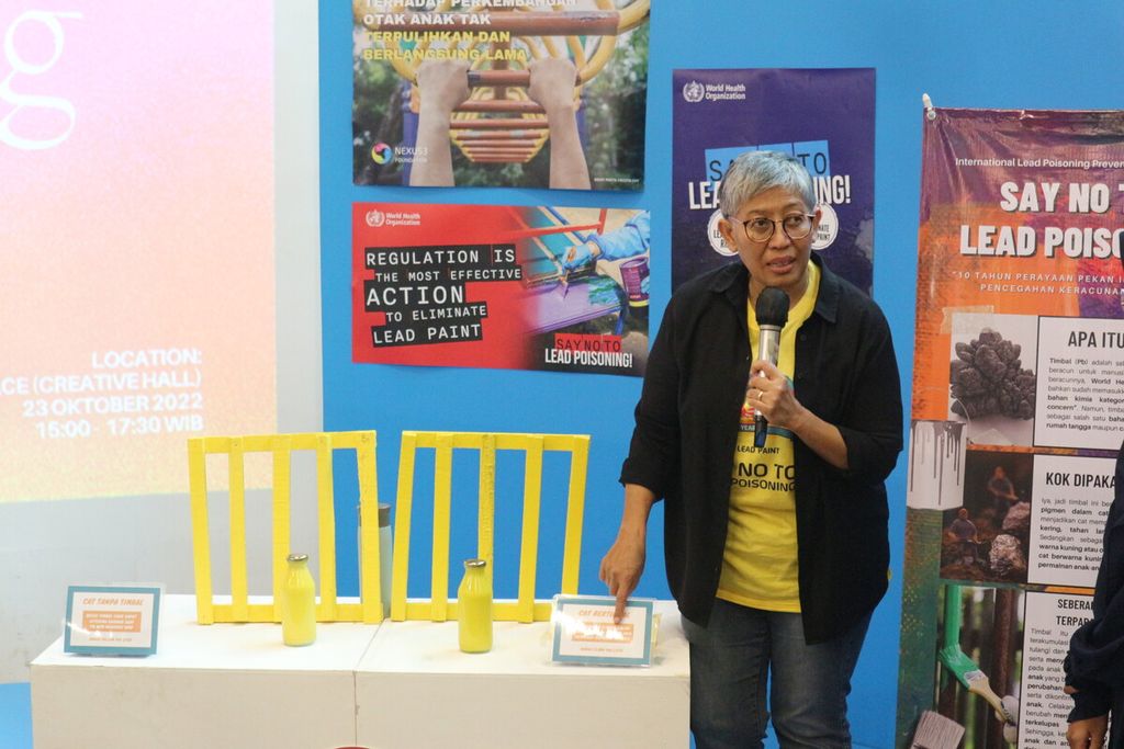 Senior Advisor Nexus3 Foundation Yuyun Ismawati dalam acara Pekan Internasional Pencegahan Keracunan timbal atau International Lead Poisoning Prevention Week (ILPPW), di Jakarta Selatan, Minggu (23/10/2022)