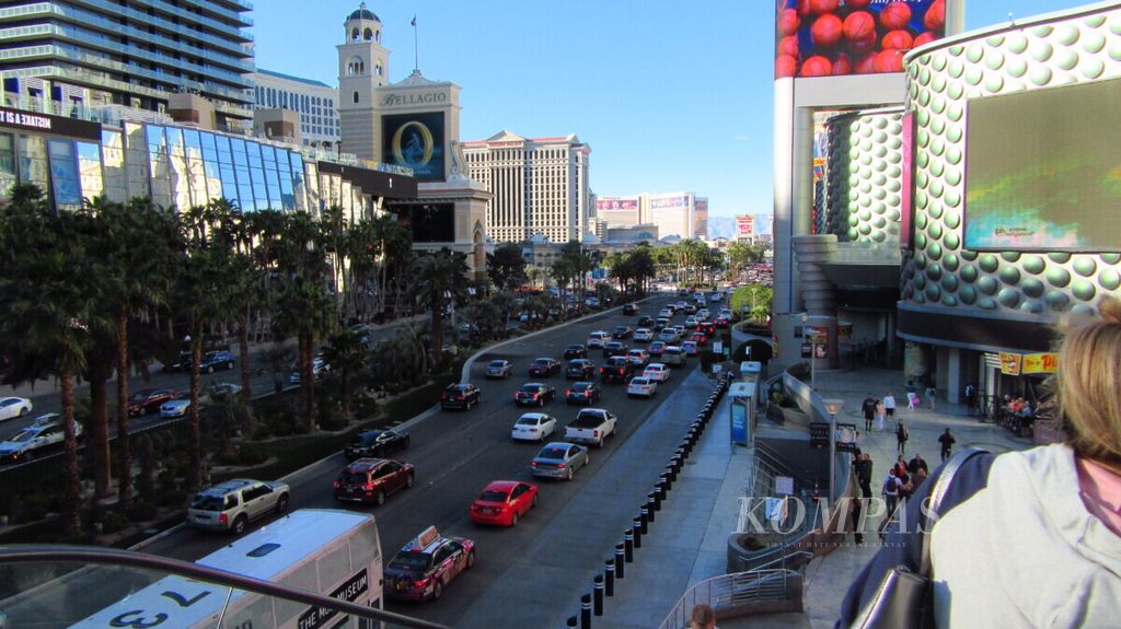 Suasana The Strip, jalan utama yang membelah kota Las Vegas, Negara Bagian Nevada, Amerika Serikat, Maret 2019.