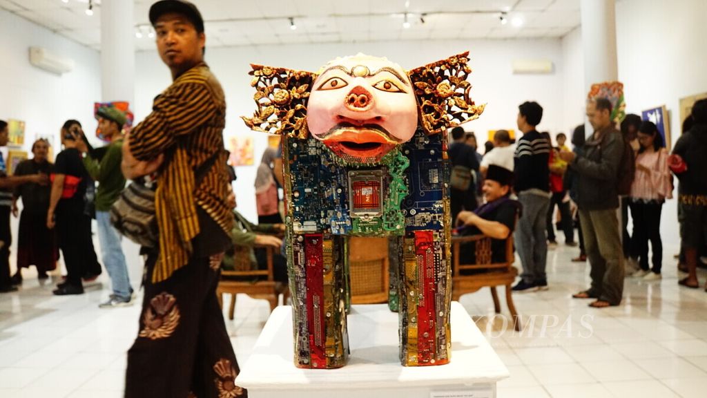 Karya berjudul "Ong Bak Raja Babi" ciptaan Hermanu dalam pameran seni rupa Imlek "Kosen" di Bentara Budaya Yogyakarta, Jumat (1/2/2019).