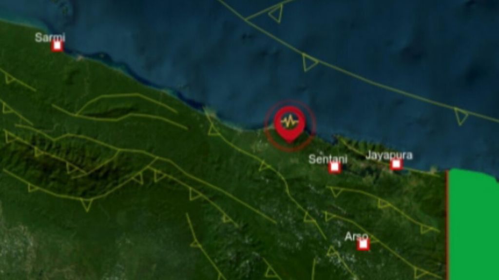 Infografis gempa bumi tektonik bermagnitudo 4,7 di Jayapura, Papua, Senin (17/7/2023). Gempa terjadi pada pukul 13.07 WIT pada kedalaman 14 kilometer di barat laut Jayapura.