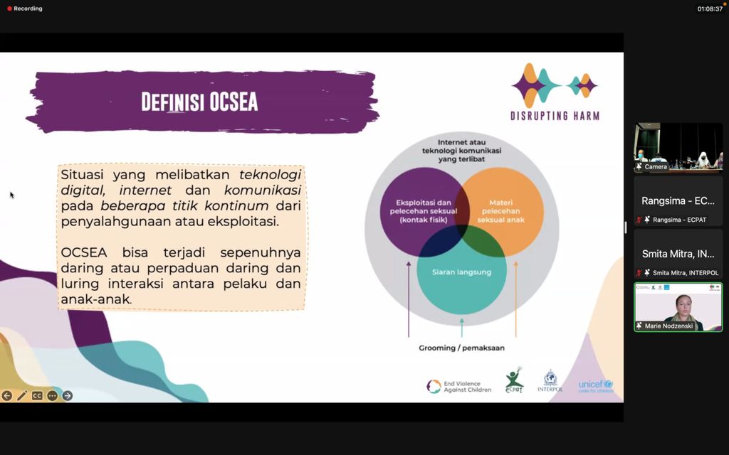 Definisi <i>online sexual exploitation and abuse</i> (OCSEA) atau eksploitasi dan pelecehan seksual anak daring.