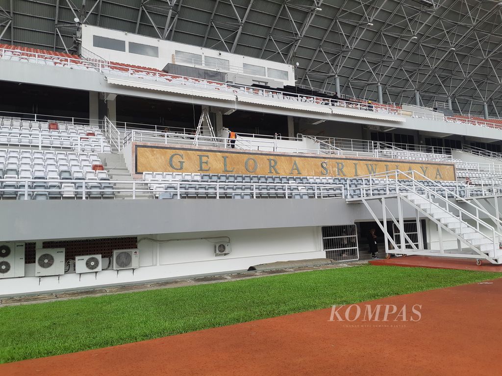 Kondisi Stadion Gelora Sriwijaya di Kompleks Jakabaring Sport City, Palembang, Sumatera Selatan, Kamis (9/3/2023), yang akan menjadi saah satu tempat pertandingan untuk perhelatan Piala Dunia FIFA U-20 pada Mei 2023.