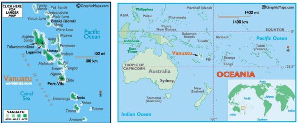 Peta lokasi Vanuatu di Kepulauan Pasifik