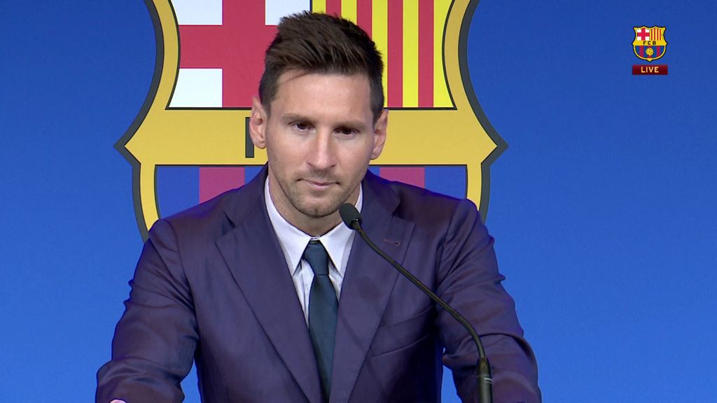 Lionel Messi menyampaikan pidato perpisahannya kepada Barcelona, Minggu (8/8/2021).
