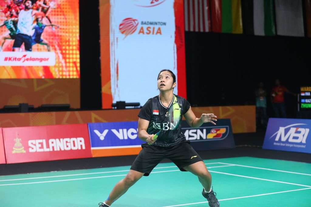 Ester Nurumi Tri Wardoyo turut menyumbang angka bagi Indonesia melawan tim putri Kazakhstan di Kejuaraan Asia Beregu, di Selangor, Malaysia, Selasa (13/2/2024). Indonesia menang 5-0,