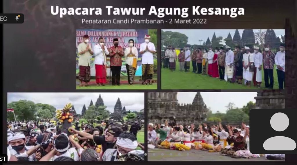 Tangkapan layar dari tayangan video dalam kegiatan Dharma Santi Nasional Hari Suci Nyepi Tahun Saka 1944 yang dilangsungkan di Gedung Nusantara IV DPR RI di Jakarta, Minggu (10/4/2022).