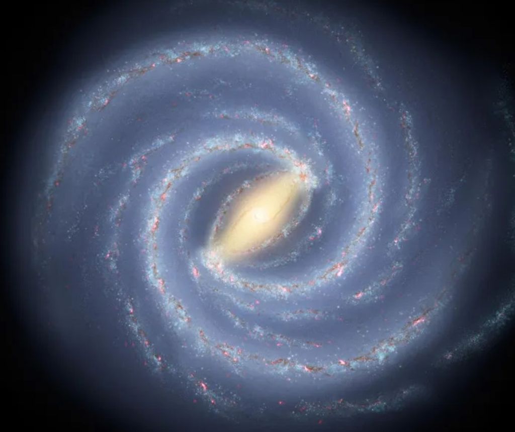 Ilustración de la galaxia espiral de la Vía Láctea vista desde arriba.