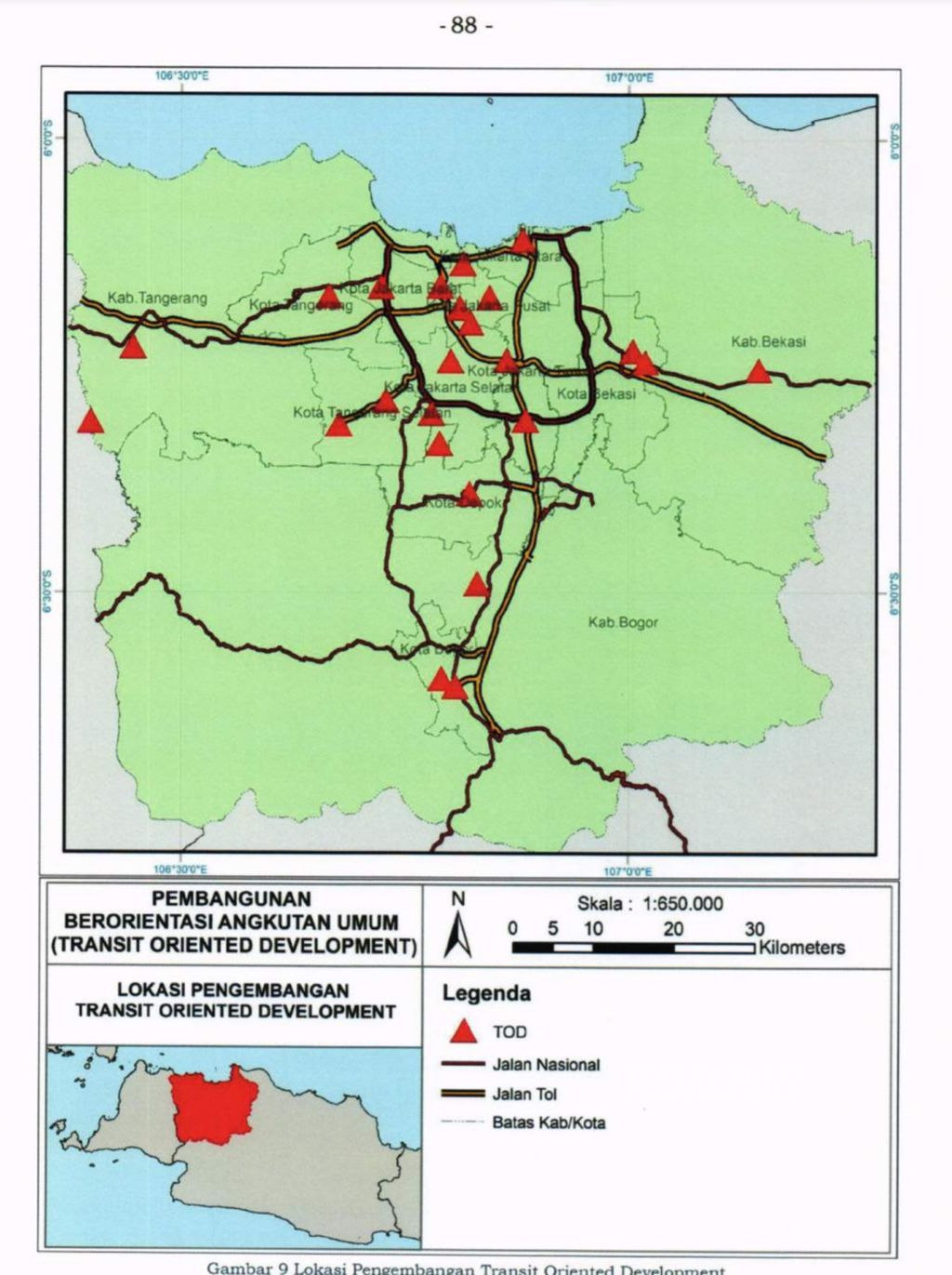 Lokasi pengembangan TOD di Jabodetabek dalam Peraturan Presiden Nomor 55 Tahun 2018 tentang Rencana Induk Transportasi Jabodetabek 2018-2029.