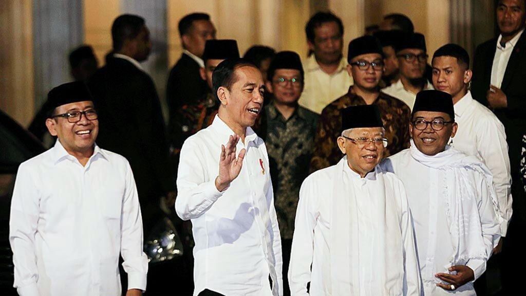 Pasangan calon Presiden-Wakil Presiden, Joko Widodo-Ma'ruf Amin, seusai pertemuan di Menteng saat masa kampanye pemilihan presiden, Jakarta, Kamis (27/6/2019). 