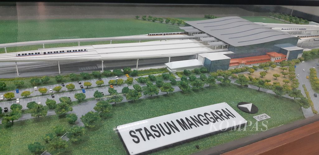 Maket pembangunan proyek jalur dwiganda Stasiun Manggarai, Tebet, Jakarta Selatan, Rabu (29/9/2021).