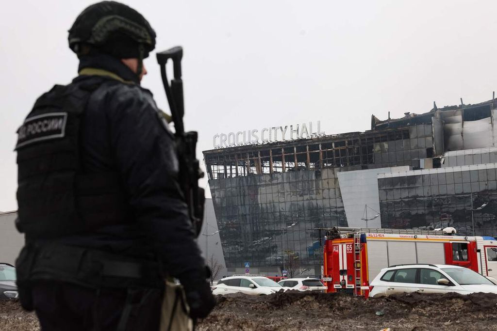 Balai Kota Crocus, Moskwa, selepas serangan teror pada 22 Maret 2024.