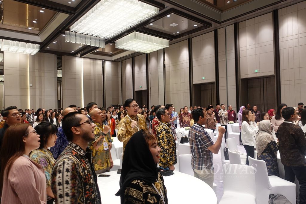 Para peserta acara Dialog Kebangsaan Indonesia di Hotel JW Marriot Marquis Shanghai Pudong, Shanghai, Republik Rakyat China, Senin (18/9/2023) malam. 