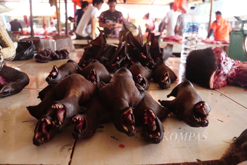 Daging kelelawar dijual di Pasar Beriman Wilken, Tomohon, Sulawesi Utara, Selasa (25/7/2023). 