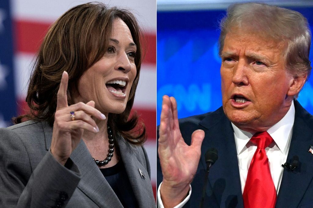 Foto gabungan calon presiden Amerika Serikat dari Partai Demokrat, Kamala Harris (kiri), dan dari Partai Republik, Donald Trump, yang akan berlaga pada pemilihan umum 5 November 2024. 