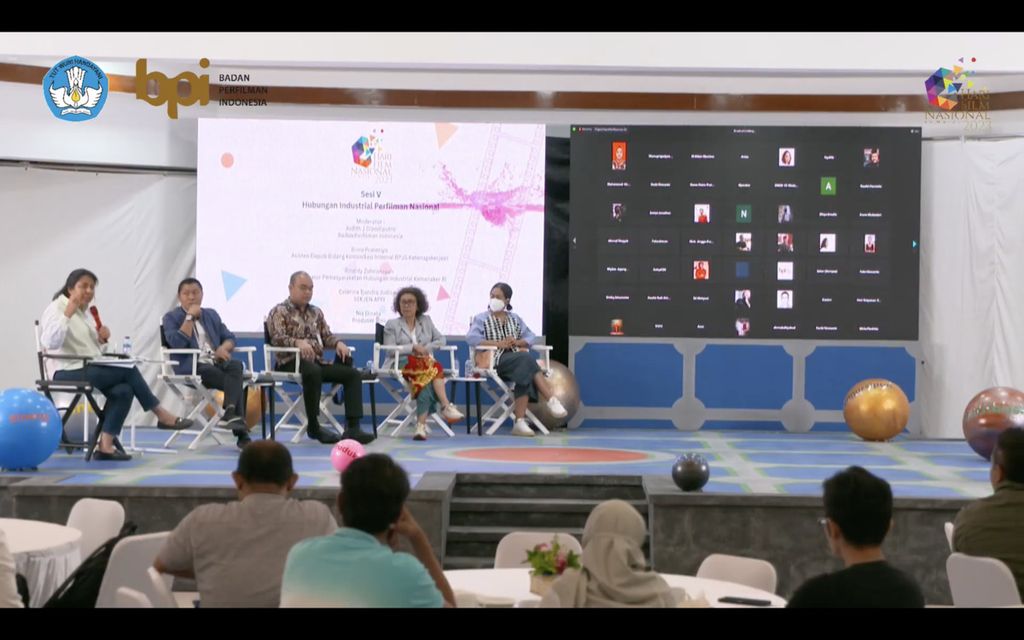 Suasana salah satu sesi konferensi perfilman untuk memperingati Hari Film Nasional (HFN) 2023 yang diadakan Badan Perfilman Indonesia (BPI) di Jakarta, Rabu (8/3/2023).
