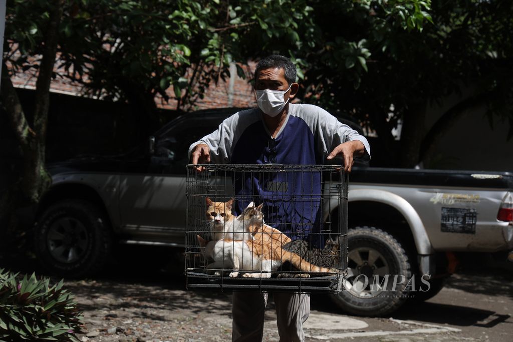 Warga membawa kucing mereka untuk mendapatkan vaksin rabies di Poliklinik Hewan Kota Yogyakarta, Giwangan, Yogyakarta, Kamis (16/2/2023).