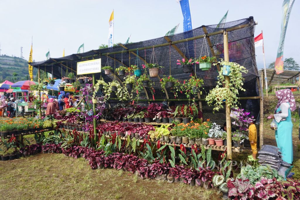 Aneka tanaman hias dijual pada pameran Road Show Pemulihan Ekonomi UMKM Purbalingga di Lapangan Desa Kutabawa, Karangreja, Purbalingga, Jawa Tengah, Senin (5/12/2022).