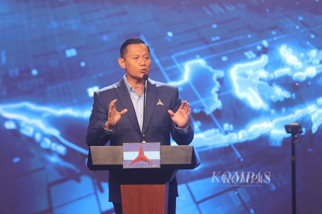 Chairman of the Democratic Party, Agus Harimurti Yudhoyono, delivered his political speech in Jakarta, Tuesday (6/2/2024).