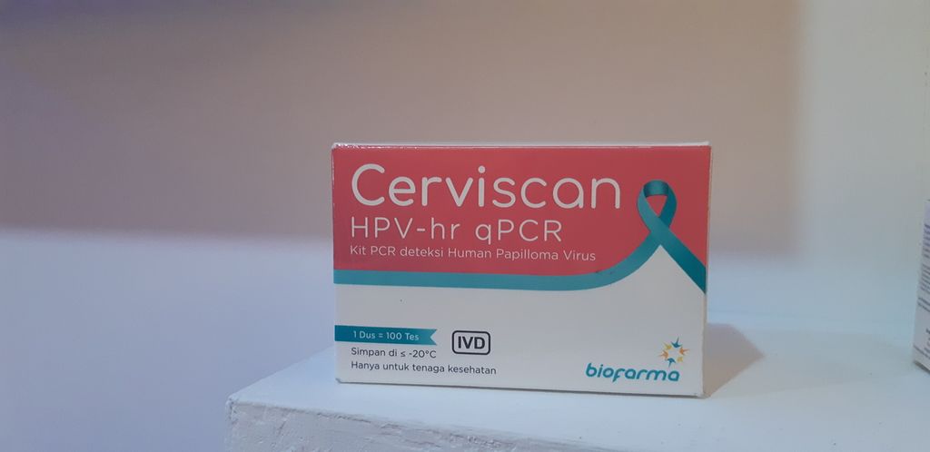 Kit diagnostik berbasis qPCR yang dapat digunakan untuk mendeteksi 14 tipe HPV yang berisiko tinggi menyebabkan kanker serviks. Alat yang diproduksi oleh PT Bio Farma ini bisa digunakan dengan sampel pemeriksaan dari urine. 