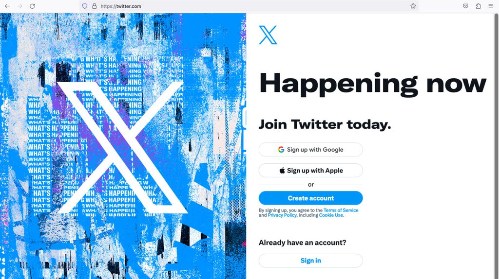  Laman Twitter menampilkan logo baru pelantar itu, X. Sejak Senin (24/7/2023), logo Twitter berganti dari gambar burung menjadi X.