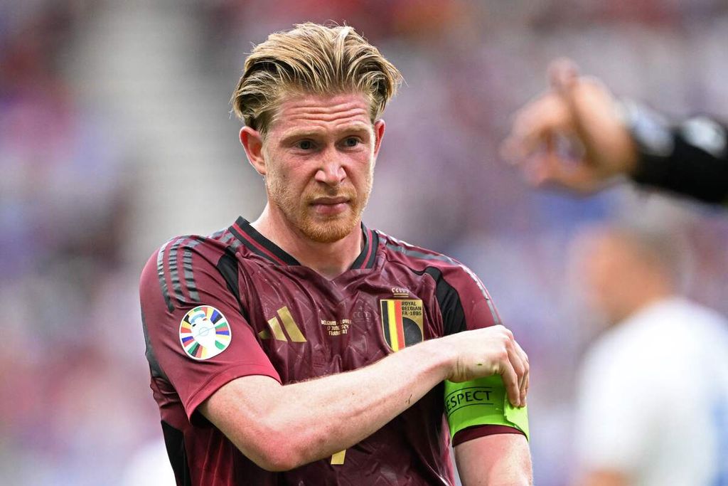 Gelandang Belgia, Kevin De Bruyne, saat laga Grup E Piala Eropa 2024 di Frankfurt, 17 Juni 2024. 