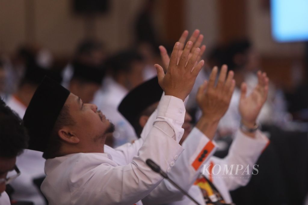 Peserta Rapimnas Partai Keadilan Sejahtera (PKS) saat acara pembukaan di Jakarta, Senin (20/6/2022). Kegiatan ini diharapkan menjadi sarana menyatukan gerak untuk pemenangan pemilu 2024.