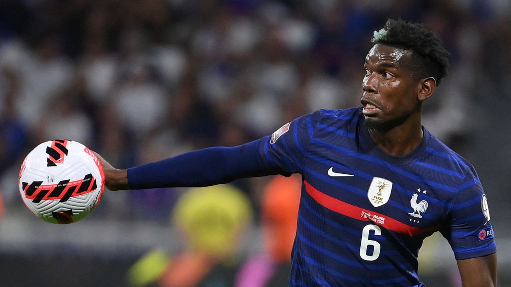 France's midfielder Paul Pogba eyes the ball during the FIFA World Cup Qatar 2022 Group D qualification football match between France and Finland at the Groupama stadium in Decines-Charpieu near Lyon, central eastern France on September 7, 2021. 