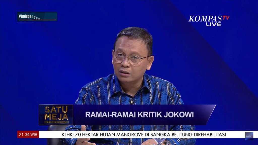 Pelaksana Tugas Deputi V Kantor Staf Presiden (KSP) Rumadi Ahmad saat menjadi narasumber pada acara Satu Meja The Forum bertajuk “Ramai-Ramai Kritik Jokowi” yang disiarkan Kompas TV, Rabu (8/2/2024) malam.