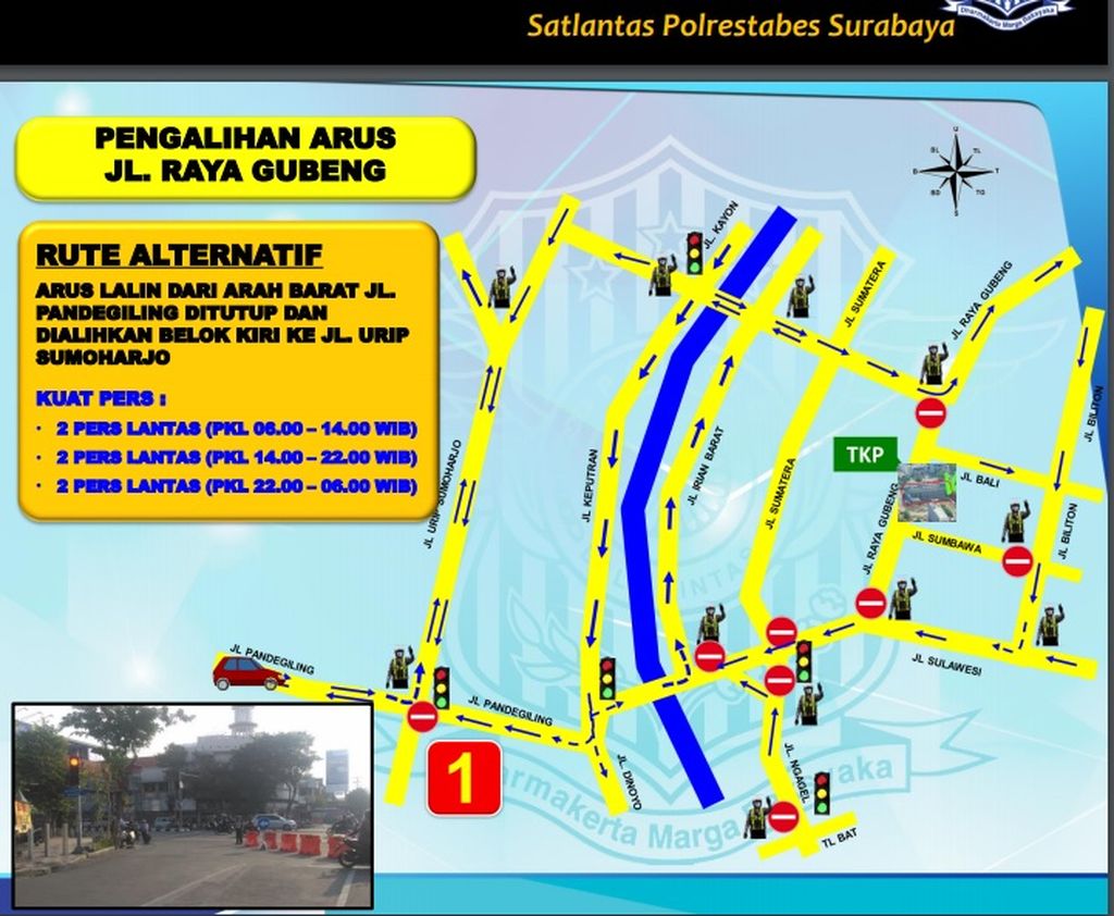 Rekayasa lalu lintas di sekitar Jalan Raya Gubeng Surabaya.