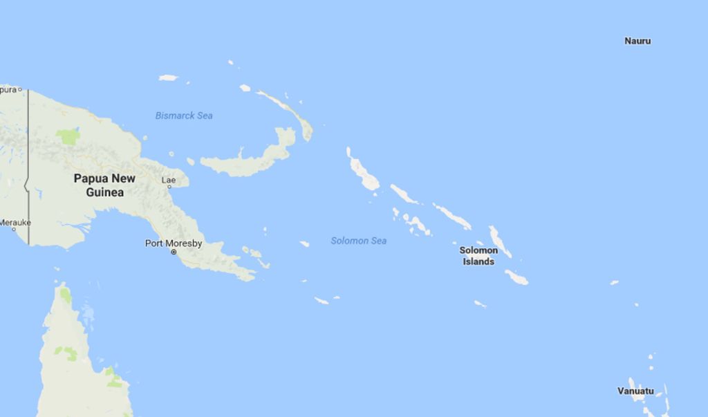Peta lokasi negara Solomon, Nauru, dan Vanuatu, di Samudra Pasifik.
