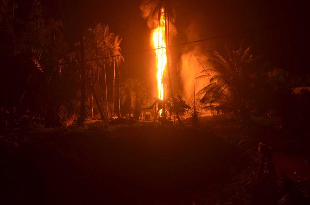Lokasi sumur minyak milik warga di Desa Mata Ie, Kecamatan Rantau Peureulak, Kabupaten Aceh Timur, Provinsi Aceh, Jumat (11/3/2022). Setu orang tewas dan dua mengalami luka bakar. 