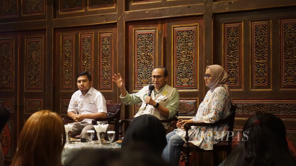 Diskusi terkait deklarasi ekonomi hijau di Toeti Heraty Museum, Jakarta, Senin (5/2/2024).