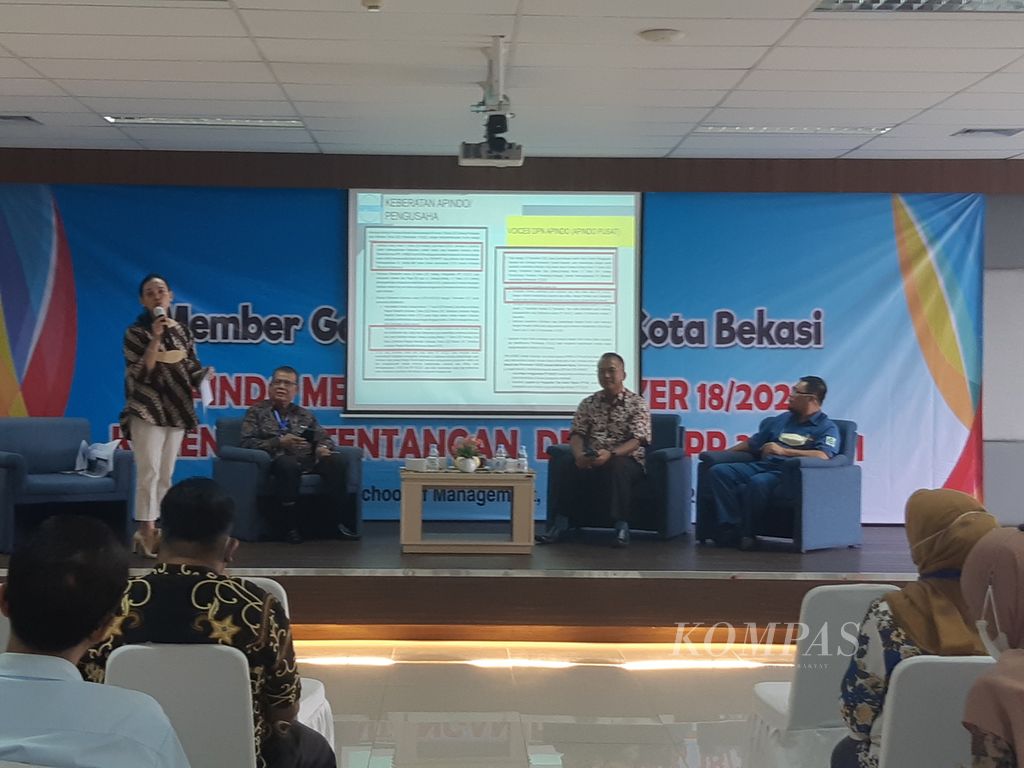 Suasana diskusi para pengusaha yang digelar Apindo Kota Bekasi di Trisakti School of Management, Kota Bekasi, Jawa Barat, Kamis (24/11/2022).