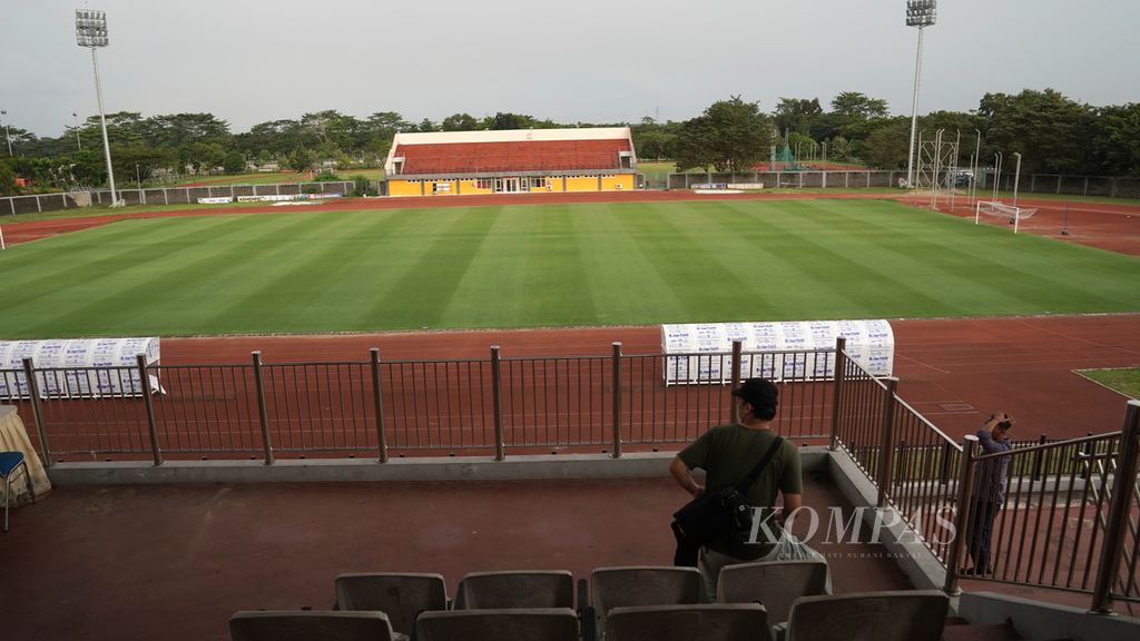 Suasana lapangan atletik di Kompleks Jakabaring Sport City, Palembang, Sumatera Selatan, Jumat (24/3/2023). Lapangan atletik akan dijadikan salah satu tempat latihan Piala Dunia U-20 pada 20 Mei-11 Juni mendatang. Dua lapangan latihan lainnya, yakni lapangan bisbol dan lapangan panahan. 