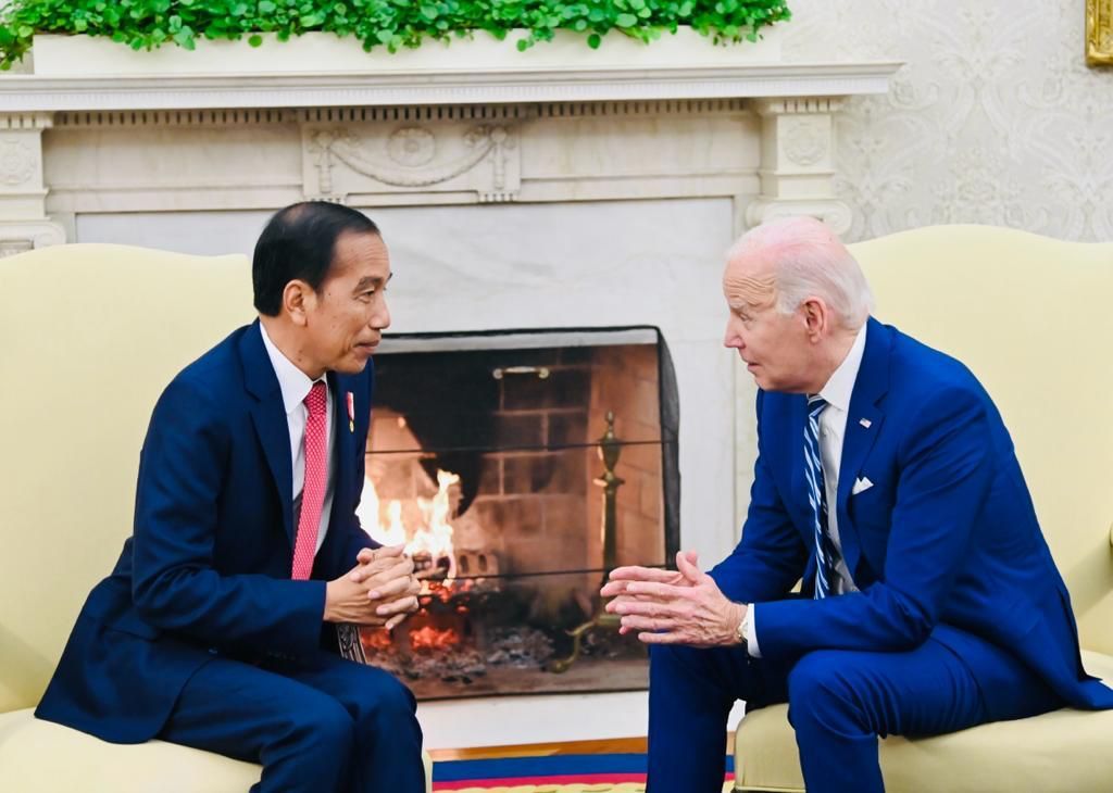 Presiden Joko Widodo melakukan pertemuan bilateral dengan Presiden Amerika Serikat Joe Biden di Gedung Putih, Washington DC, Amerika Serikat, Senin (13/11/2023).