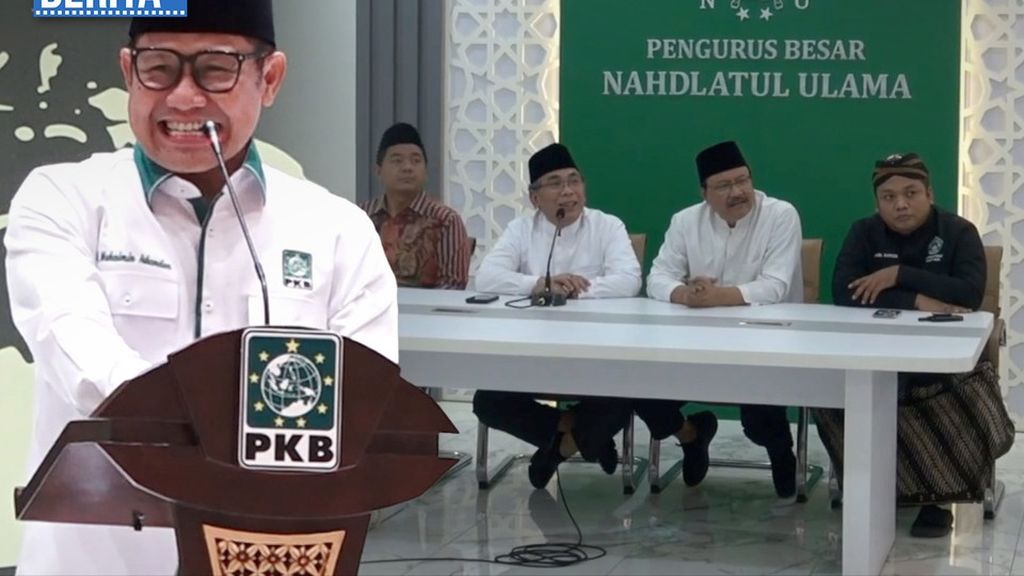 Ketua Umum PKB Muhaimin Iskandar (kiri) dan Ketua Umum PBNU Yahya Cholil Staquf