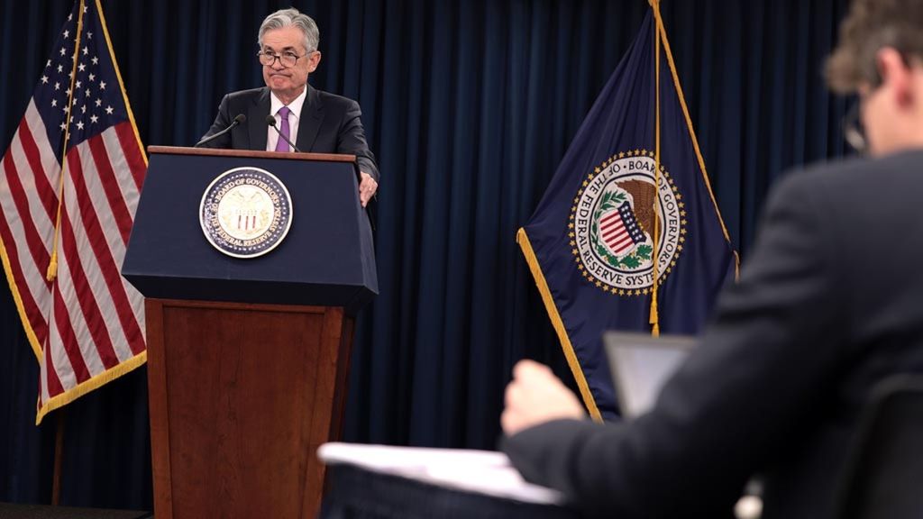 Gubernur The Fed Jerome Powell saat memberikan keterangan pers seusai rapat FOMC di Washington DC pada 30 Januari 2019. The Fed kembali menaikkan suku bunga acuan pada awal Mei 2022. 