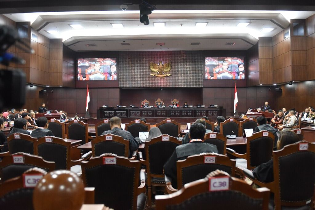 Mahkamah Konstitusi (MK) menggelar sidang pendahuluan Perselisihan Hasil Pemilu (PHPU) Legislatif 2019 di ruang sidang panel 1 Gedung MK, Jakarta Pusat, Selasa (9/7/2019). Untuk sidang PHPU pileg kali ini, MK membagi menjadi tiga panel yang dikelompokkan berdasarkan provinsi. 