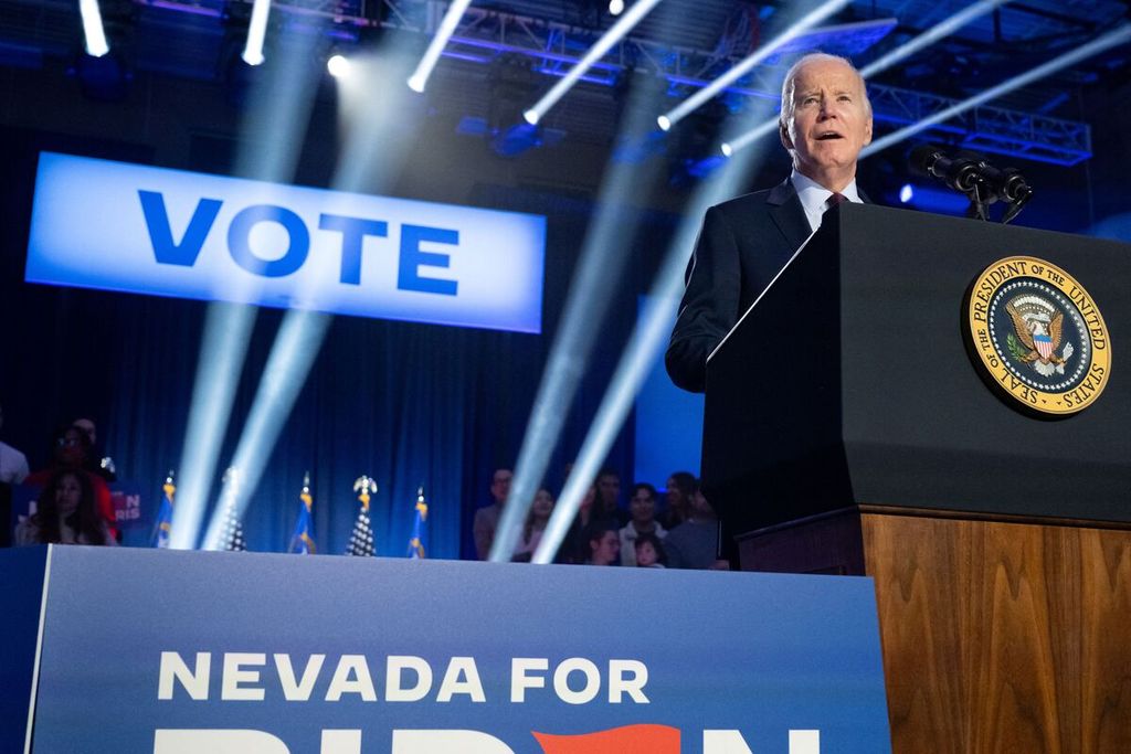 Presiden Amerika Serikat Joe Biden berbicara dalam kampanye umum di Pearson Community Center, Las Vegas, Nevada, AS, 4 Februari 2024. 