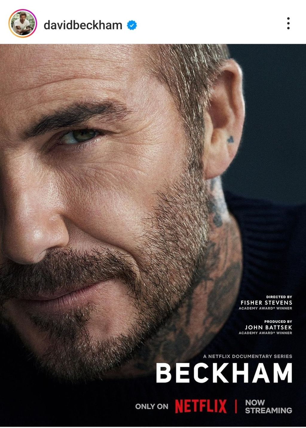 Akun Instagram David Beckham mempromosikan film dokumenter <i>Beckham</i> yang diputar di Netflix mulai 4 Oktober 2023. 