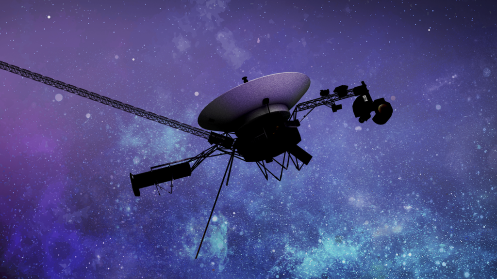 Ilustrasi artis tentang wahana antariksa Voyager. Baik Voyager 1 maupun Voyager 2 saat ini sama-sama berada di ruang antarbintang. Namun, Voyager 1 berada paling jauh dari Bumi yang mencapai jarak 24,35 miliar kilometer dari Bumi.