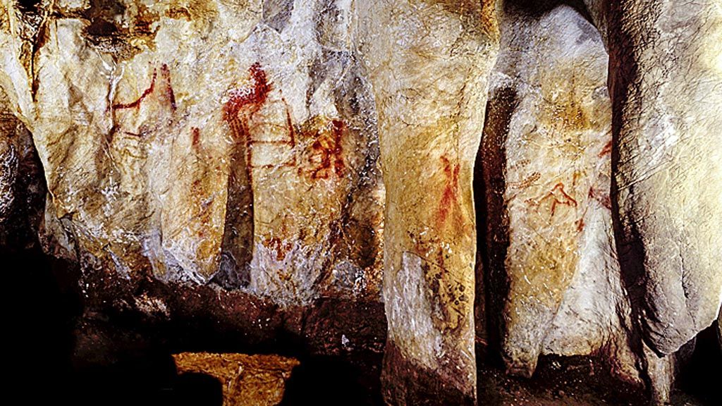Lukisan ”Neanderthal” tampak di sebuah goa di Pasiega, Spanyol, Kamis (22/2). 