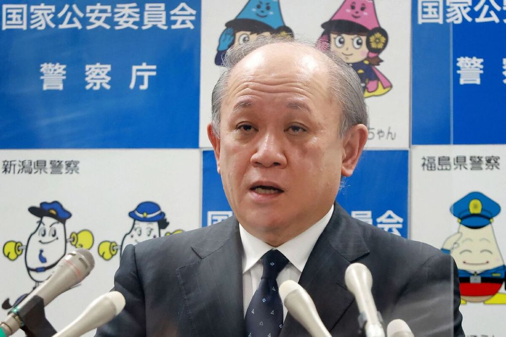 Kepala Kepolisian Jepang, Itaru Nakamura saat berbicara dalam konferensi pers di Tokyo, Jepang pada Kamis (25/8/2022). Nakamura mengumumkan pengunduran dirinya.