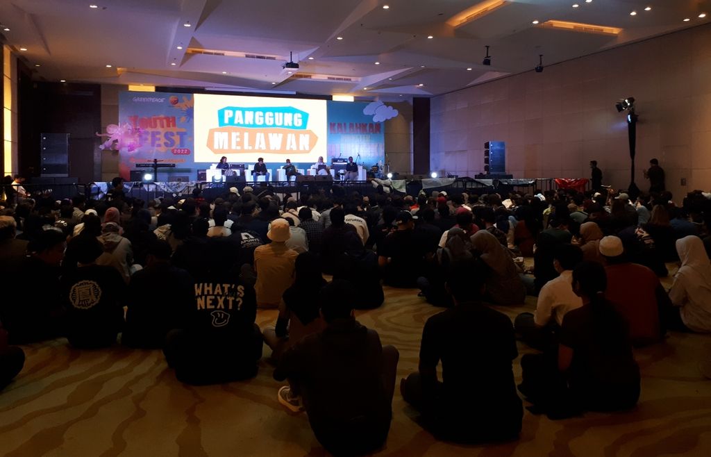 Suasana acara bincang-bincang dan konferensi pers Youth Festival Greenpeace Indonesia 2022 di Kuningan, Jakarta, Jumat (28/10/2022).