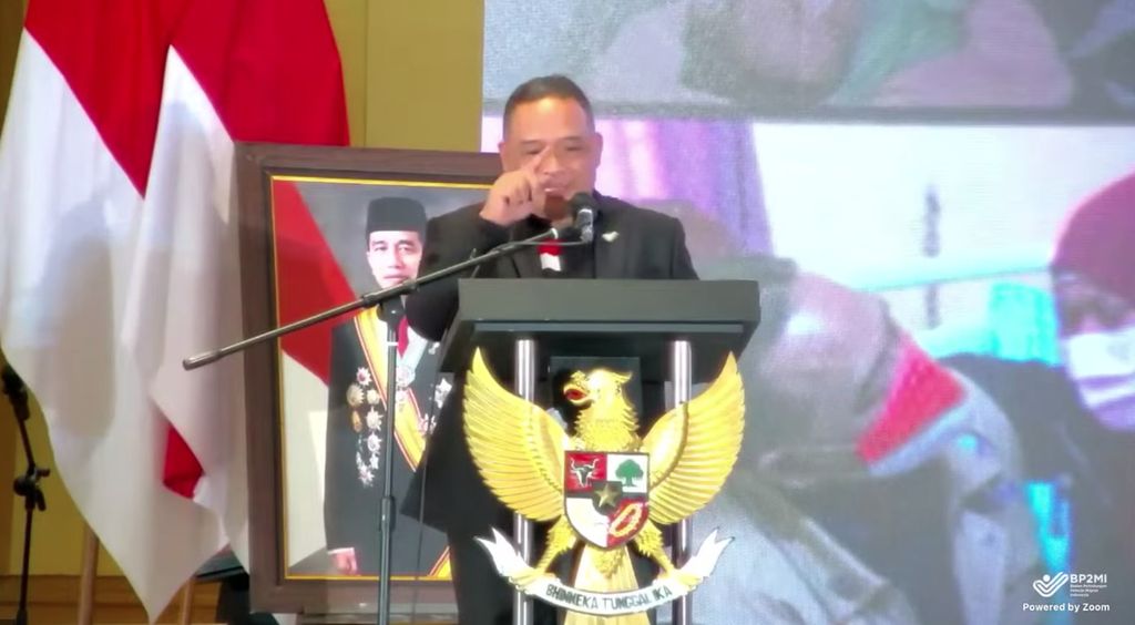 Tangkapan layar Kepala Badan Perlindungan Pekerja Migran Indonesia atau BP2MI Benny Rhamdani dalam pidato di acara Pengukuhan Kawan Pekerja Migran Indonesia (Kawan PMI) Wilayah Provinsi Sumatera pada Selasa (23/7/2024). 